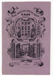 38117 Afbeelding van de voorgevel en van het interieur van Pianohandel H. Rahr (Choorstraat 7) te ...